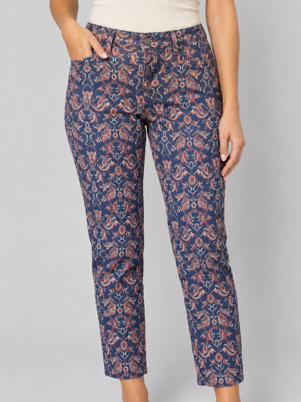 Chico's Navy Paisley Slim Ankle Pants